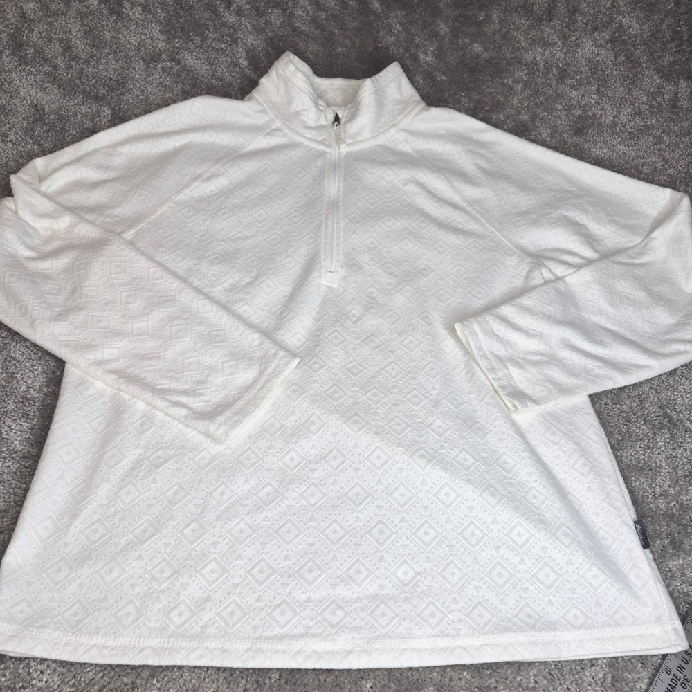Eddie Bauer White Geometric Diamond Textured Quarter Zip Pullover Womens Large